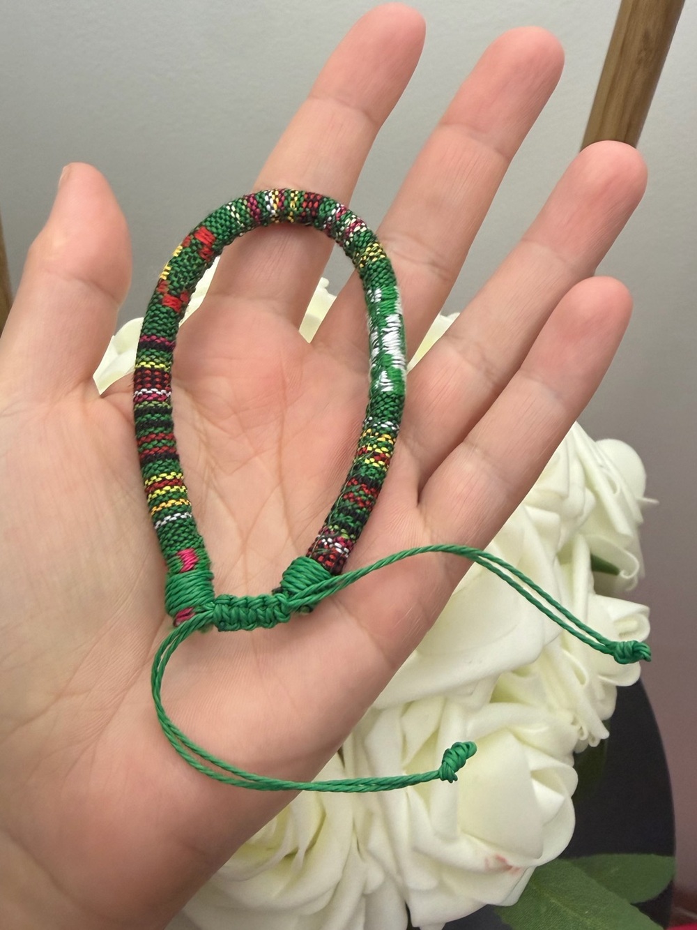 Handwoven Green Multicolor Adjustable Friendship Bracelet